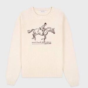 Sporty & Rich Cream Crewneck Sweater with Polo Player Motif